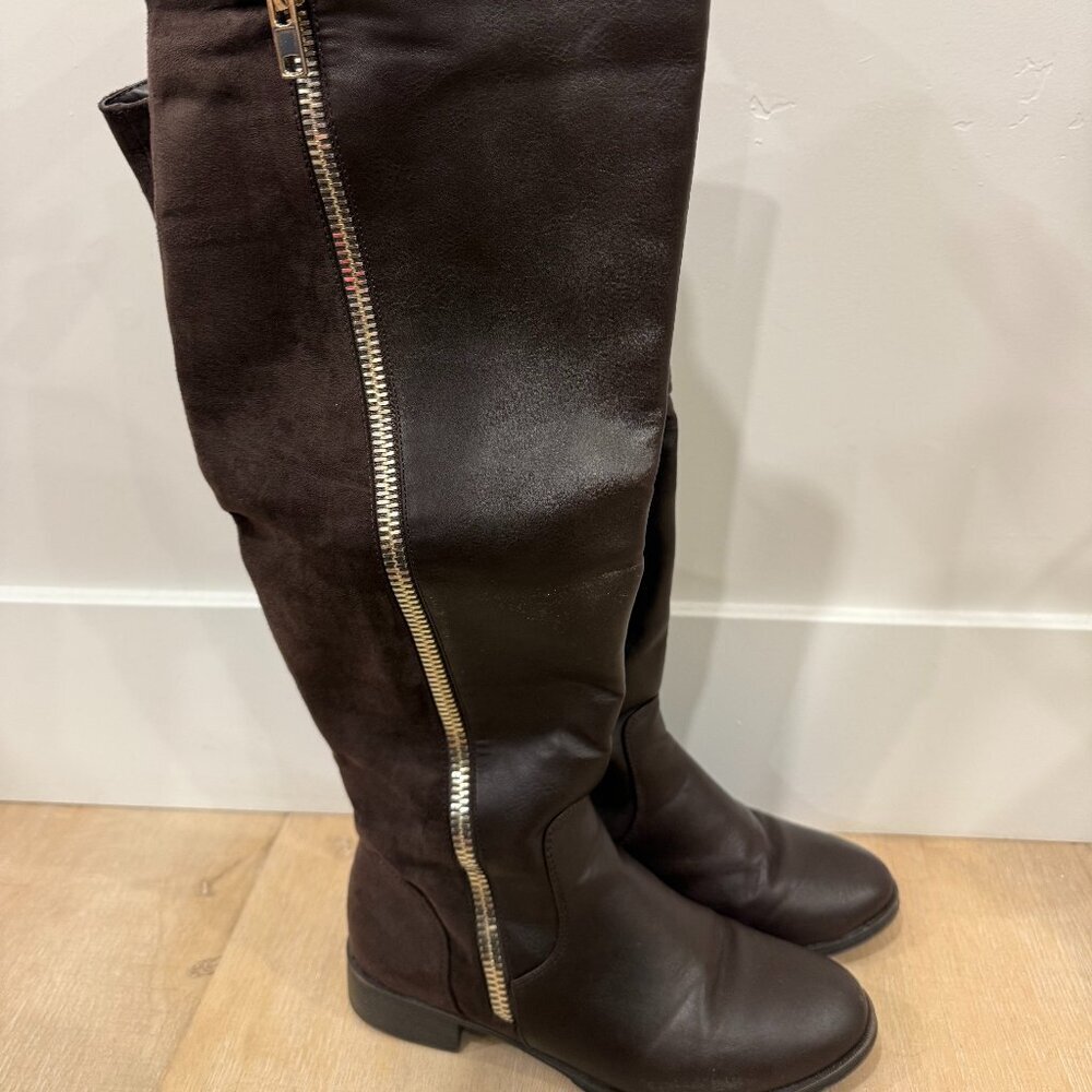 Brown Faux Leather Boots